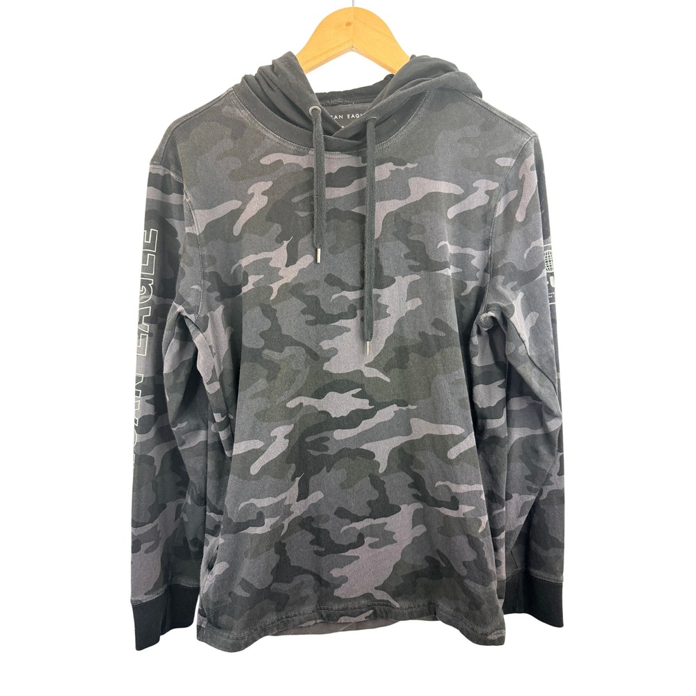American Eagle Camo Hoodie Long Sleeve Pullover Pockets Boys M Fall Winter Comfy